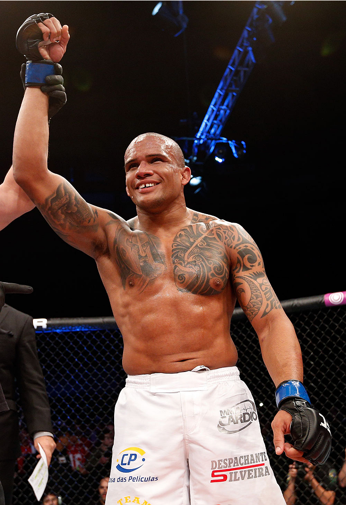BELO HORIZONTE, BRAZIL - SEPTEMBER 04: Ivan Jorge reacts after his victory over Keith Wisniewski in their welterweight fight during the UFC on FOX Sports 1 event at Mineirinho Arena on September 4, 2013 in Belo Horizonte, Brazil. (Photo by Josh Hedges/Zu