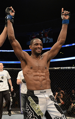 ANAHEIM, CA - FEBRUARY 23: Neil Magny reacts to his victory over Jon Manley in their welterweight bout during UFC 157 at Honda Center on February 23, 2013 in Anaheim, California. (Photo by Donald Miralle/Zuffa LLC/Zuffa LLC via Getty Images) *** Local C