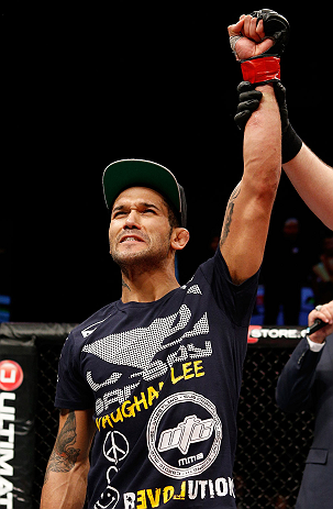 LONDON, ENGLAND - FEBRUARY 16: Vaughan Lee reacts after defeating Motonobu Tezuka in their bantamweight fight during the UFC on Fuel TV event on February 16, 2013 at Wembley Arena in London, England. (Photo by Josh Hedges/Zuffa LLC/Zuffa LLC via Getty I