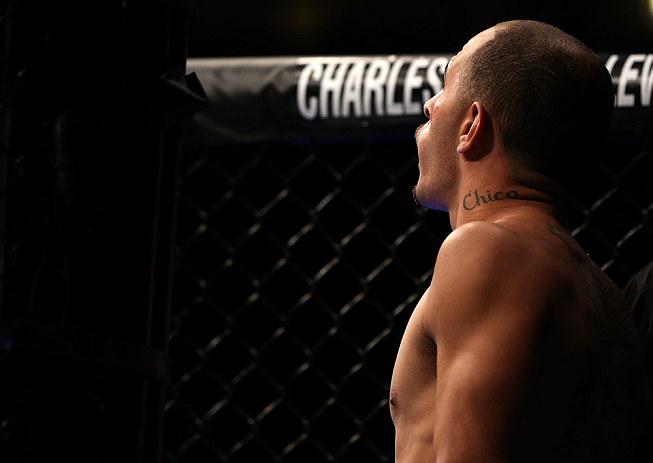 DENVER, CO - AUGUST 11: Chico Camus enters the Octagon before his bout against Dustin Pague at UFC 150 inside Pepsi Center on August 11, 2012 in Denver, Colorado. (Photo by Josh Hedges/Zuffa LLC/Zuffa LLC via Getty Images)