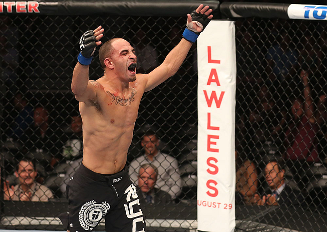 DENVER, CO - AUGUST 11: Chico Camus reacts after his bout against Dustin Pague at UFC 150 inside Pepsi Center on August 11, 2012 in Denver, Colorado. (Photo by Nick Laham/Zuffa LLC/Zuffa LLC via Getty Images)