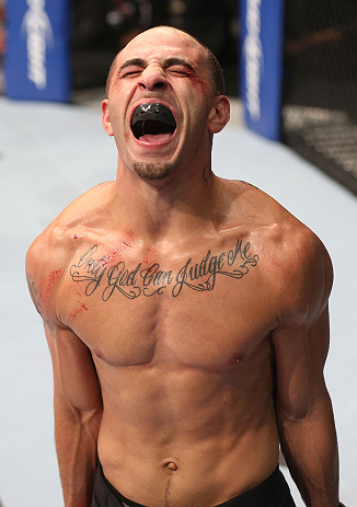 DENVER, CO - AUGUST 11: Chico Camus reacts after his bout against Dustin Pague at UFC 150 inside Pepsi Center on August 11, 2012 in Denver, Colorado. (Photo by Nick Laham/Zuffa LLC/Zuffa LLC via Getty Images)