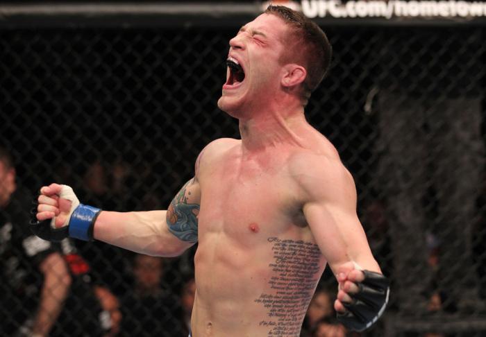 TORONTO, ON - DECEMBER 10: Jake Hecht reacts after defeating Rich Attonito by TKO during the UFC 140 event at Air Canada Centre on December 10, 2011 in Toronto, Ontario, Canada. (Photo by Nick Laham/Zuffa LLC/Zuffa LLC via Getty Images)