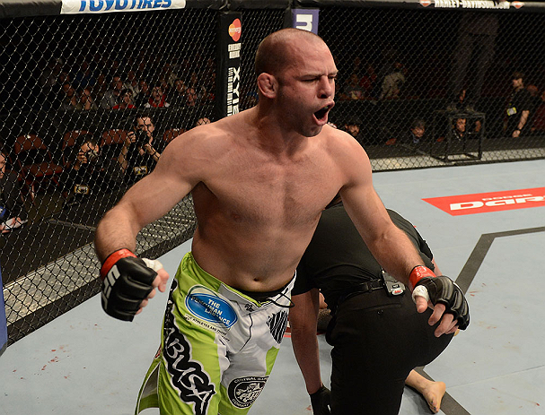 ANAHEIM, CA - FEBRUARY 23: Kenny Robertson reacts to his victory over Brock Jardine in their welterweight bout during UFC 157 at Honda Center on February 23, 2013 in Anaheim, California. (Photo by Donald Miralle/Zuffa LLC/Zuffa LLC via Getty Images) ***