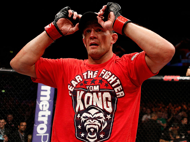 LONDON, ENGLAND - FEBRUARY 16: Tom Watson reacts after defeating Stanislav Nedkov in their middleweight fight during the UFC on Fuel TV event on February 16, 2013 at Wembley Arena in London, England. (Photo by Josh Hedges/Zuffa LLC/Zuffa LLC via Getty