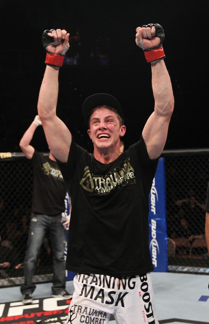 LAS VEGAS, NV - FEBRUARY 04: Matt Riddle reacts to being declared the winner in his fight against Henry Martinez during the UFC 143 event at Mandalay Bay Events Center on February 4, 2012 in Las Vegas, Nevada. (Photo by Nick Laham/Zuffa LLC/Zuffa LLC vi