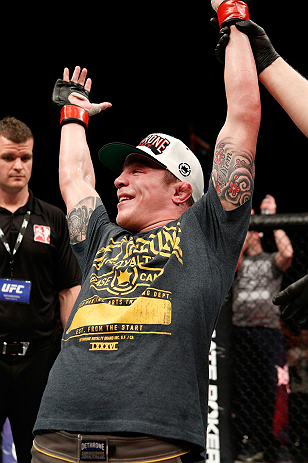 LONDON, ENGLAND - FEBRUARY 16: Andy Ogle reacts after defeating Josh Grispi in their featherweight fight during the UFC on Fuel TV event on February 16, 2013 at Wembley Arena in London, England. (Photo by Josh Hedges/Zuffa LLC/Zuffa LLC via Getty Images