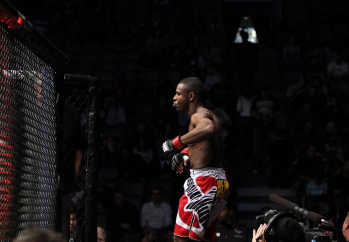 TORONTO, ON - DECEMBER 10: Yves Jabouin enters the Octagon before his bout against Walel Watson during the UFC 140 event at Air Canada Centre on December 10, 2011 in Toronto, Ontario, Canada. (Photo by Josh Hedges/Zuffa LLC/Zuffa LLC via Getty Images)