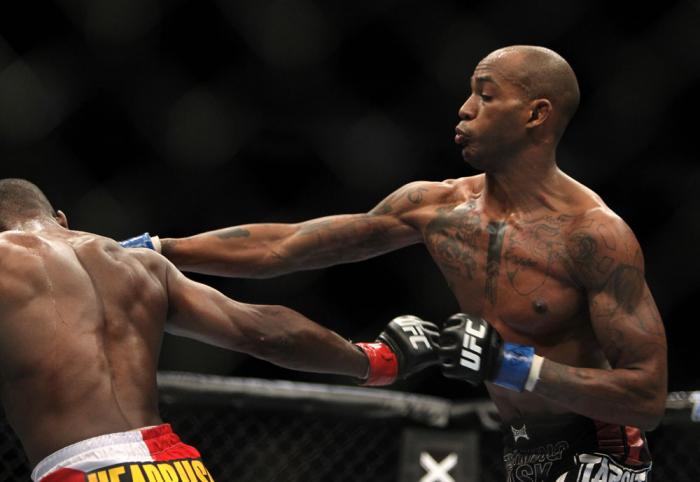 TORONTO, ON - DECEMBER 10: (R-L) Walel Watson punches Yves Jabouin during the UFC 140 event at Air Canada Centre on December 10, 2011 in Toronto, Ontario, Canada. (Photo by Josh Hedges/Zuffa LLC/Zuffa LLC via Getty Images)