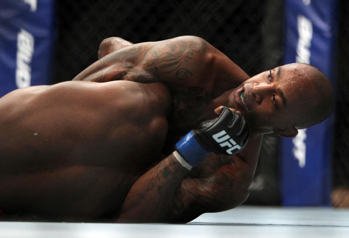 TORONTO, ON - DECEMBER 10: (R-L) Walel Watson attempts a choke submission against Yves Jabouin during the UFC 140 event at Air Canada Centre on December 10, 2011 in Toronto, Ontario, Canada. (Photo by Josh Hedges/Zuffa LLC/Zuffa LLC via Getty Images)