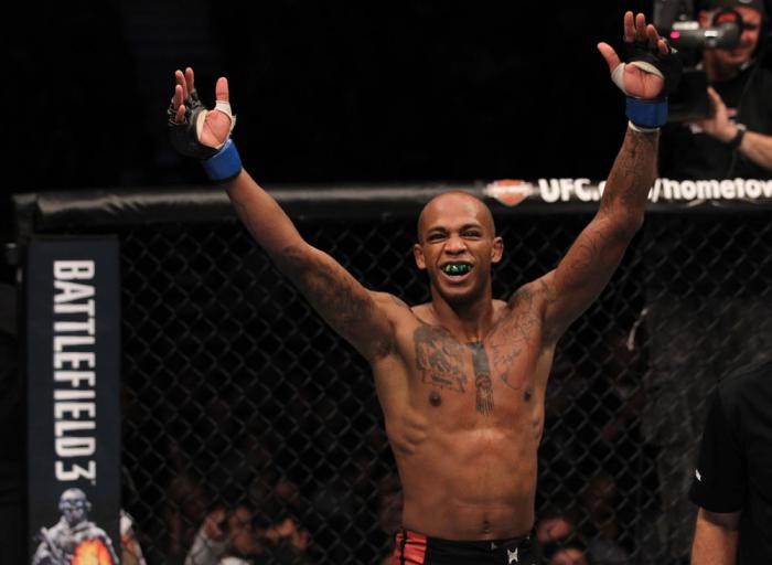 TORONTO, ON - DECEMBER 10: Walel Watson reacts after his three-round battle against Yves Jabouin during the UFC 140 event at Air Canada Centre on December 10, 2011 in Toronto, Ontario, Canada. (Photo by Nick Laham/Zuffa LLC/Zuffa LLC via Getty Images)