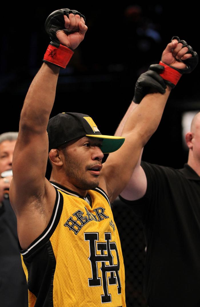OMAHA, NE - FEBRUARY 15: Ivan Menjivar reacts after defeating John Albert during the UFC on FUEL TV event at Omaha Civic Auditorium on February 15, 2012 in Omaha, Nebraska. (Photo by Josh Hedges/Zuffa LLC/Zuffa LLC via Getty Images) *** Local Caption **