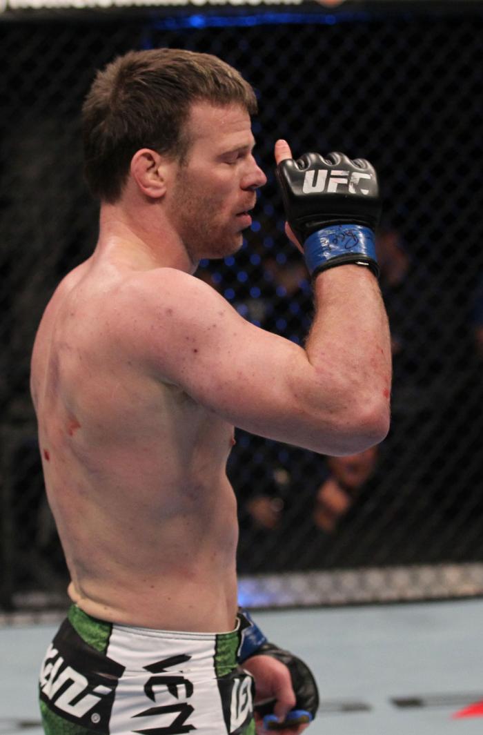 TORONTO, ON - DECEMBER 10: Dennis Hallman reacts after defeating John Makdessi during the UFC 140 event at Air Canada Centre on December 10, 2011 in Toronto, Ontario, Canada. (Photo by Nick Laham/Zuffa LLC/Zuffa LLC via Getty Images)
