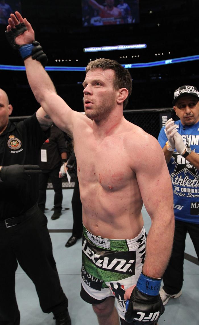 TORONTO, ON - DECEMBER 10: Dennis Hallman reacts after defeating John Makdessi during the UFC 140 event at Air Canada Centre on December 10, 2011 in Toronto, Ontario, Canada. (Photo by Nick Laham/Zuffa LLC/Zuffa LLC via Getty Images)