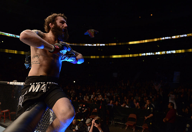 ANAHEIM, CA - FEBRUARY 23: Michael Chiesa reacts to his victory over Anton Kuivanen in their lightweight bout during UFC 157 at Honda Center on February 23, 2013 in Anaheim, California. (Photo by Donald Miralle/Zuffa LLC/Zuffa LLC via Getty Images) ***