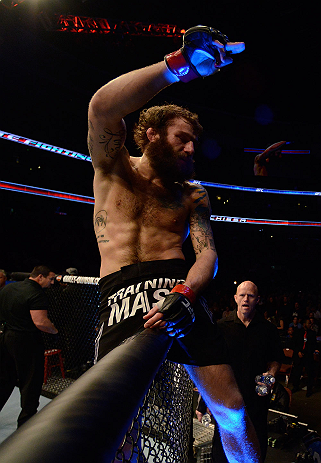 ANAHEIM, CA - FEBRUARY 23: Michael Chiesa reacts to his victory over Anton Kuivanen in their lightweight bout during UFC 157 at Honda Center on February 23, 2013 in Anaheim, California. (Photo by Donald Miralle/Zuffa LLC/Zuffa LLC via Getty Images) ***