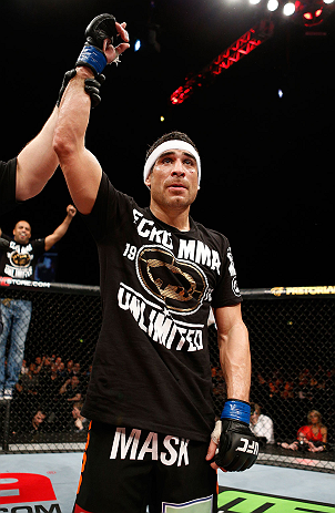 LONDON, ENGLAND - FEBRUARY 16: Danny Castillo reacts after defeating Paul Sass in their lightweight fight during the UFC on Fuel TV event on February 16, 2013 at Wembley Arena in London, England. (Photo by Josh Hedges/Zuffa LLC/Zuffa LLC via Getty Image