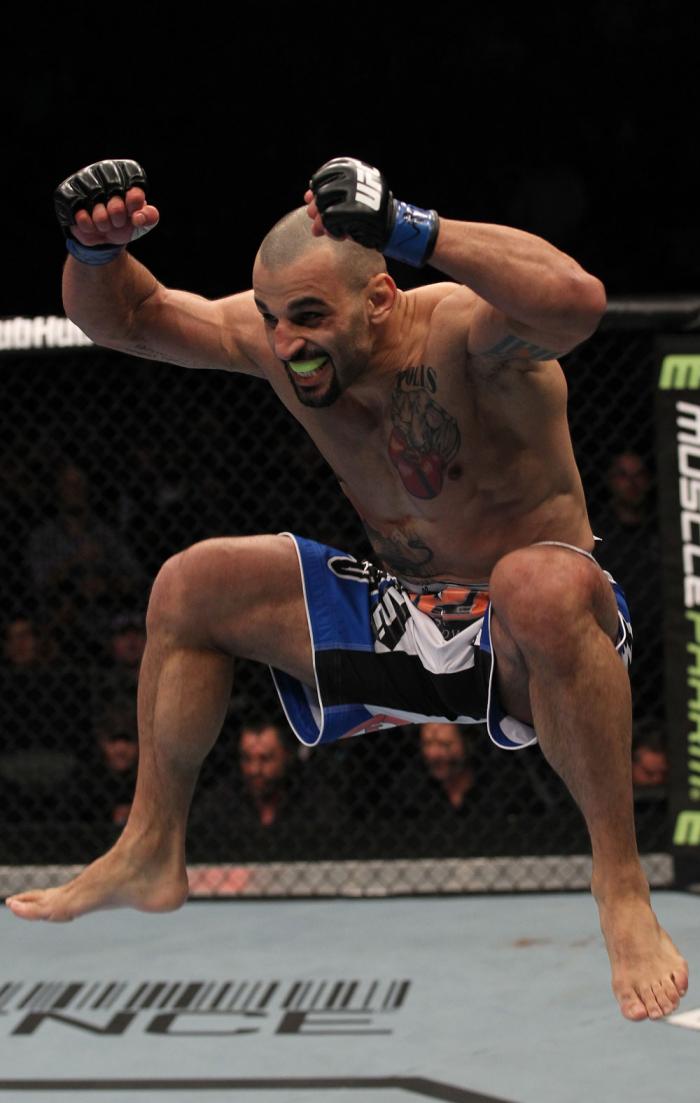 TORONTO, ON - DECEMBER 10: Constantinos Philippou reacts after knocking out Jared Hamman during the UFC 140 event at Air Canada Centre on December 10, 2011 in Toronto, Ontario, Canada. (Photo by Nick Laham/Zuffa LLC/Zuffa LLC via Getty Images)