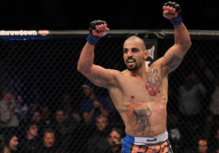 TORONTO, ON - DECEMBER 10: Constantinos Philippou reacts after knocking out Jared Hamman during the UFC 140 event at Air Canada Centre on December 10, 2011 in Toronto, Ontario, Canada. (Photo by Nick Laham/Zuffa LLC/Zuffa LLC via Getty Images)
