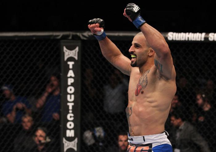 TORONTO, ON - DECEMBER 10: Constantinos Philippou reacts after knocking out Jared Hamman during the UFC 140 event at Air Canada Centre on December 10, 2011 in Toronto, Ontario, Canada. (Photo by Nick Laham/Zuffa LLC/Zuffa LLC via Getty Images)