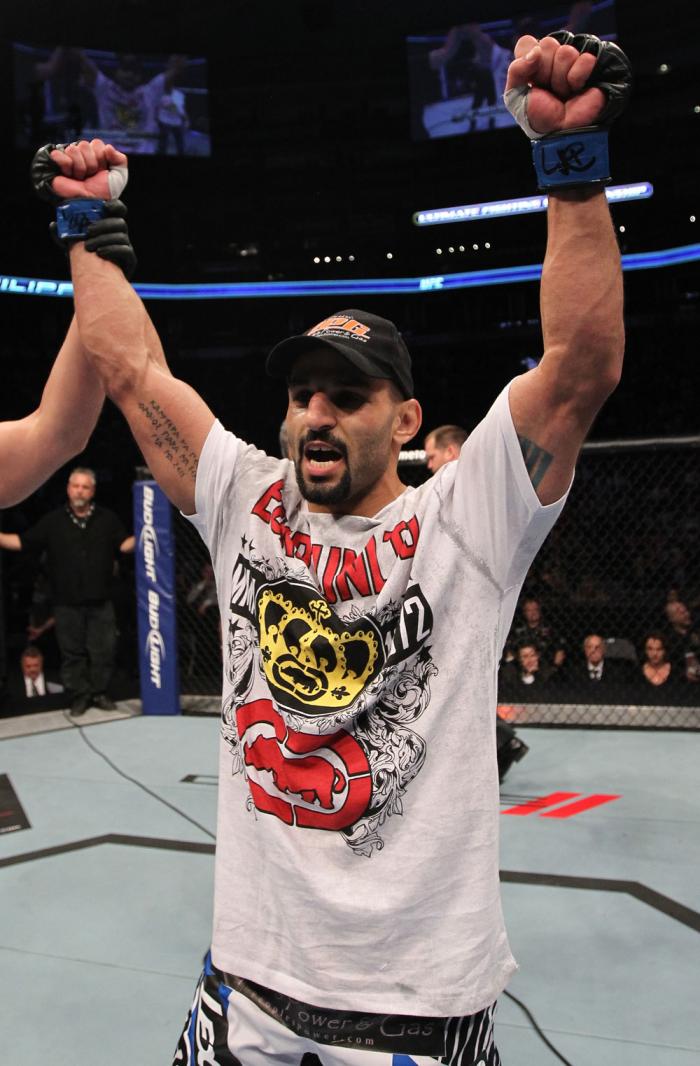TORONTO, ON - DECEMBER 10: Constantinos Philippou reacts after knocking out Jared Hamman during the UFC 140 event at Air Canada Centre on December 10, 2011 in Toronto, Ontario, Canada. (Photo by Nick Laham/Zuffa LLC/Zuffa LLC via Getty Images)