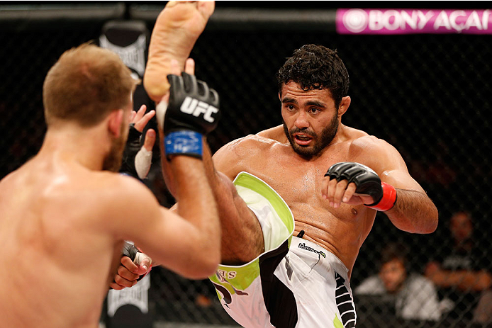 BELO HORIZONTE, BRAZIL - SEPTEMBER 04: (R-L) Rafael Natal kicks Tor Troeng in their middleweight fight during the UFC on FOX Sports 1 event at Mineirinho Arena on September 4, 2013 in Belo Horizonte, Brazil. (Photo by Josh Hedges/Zuffa LLC/Zuffa LLC via