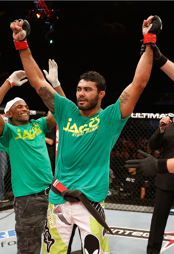 BELO HORIZONTE, BRAZIL - SEPTEMBER 04: Rafael Natal reacts after his victory over Tor Troeng in their middleweight fight during the UFC on FOX Sports 1 event at Mineirinho Arena on September 4, 2013 in Belo Horizonte, Brazil. (Photo by Josh Hedges/Zuffa
