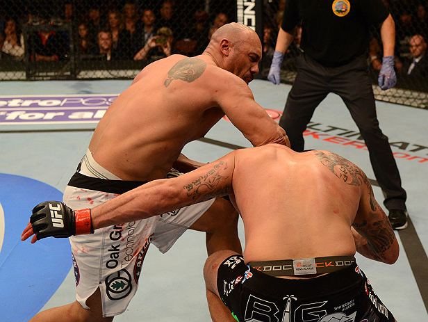 ANAHEIM, CA - FEBRUARY 23: (L-R) Lavar Johnson punches Brendan Schaub in their heavyweight bout during UFC 157 at Honda Center on February 23, 2013 in Anaheim, California. (Photo by Donald Miralle/Zuffa LLC/Zuffa LLC via Getty Images) *** Local Caption