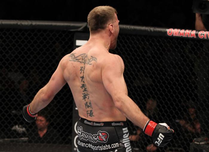 OMAHA, NE - FEBRUARY 15: Stipe Miocic reacts after knocking out Phil De Fries during the UFC on FUEL TV event at Omaha Civic Auditorium on February 15, 2012 in Omaha, Nebraska. (Photo by Josh Hedges/Zuffa LLC/Zuffa LLC via Getty Images) *** Local Captio