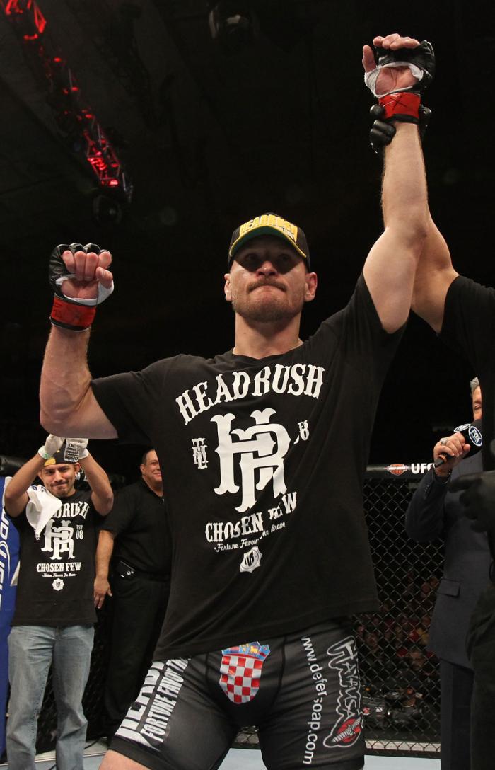 OMAHA, NE - FEBRUARY 15: Stipe Miocic reacts after knocking out Phil De Fries during the UFC on FUEL TV event at Omaha Civic Auditorium on February 15, 2012 in Omaha, Nebraska. (Photo by Josh Hedges/Zuffa LLC/Zuffa LLC via Getty Images) *** Local Captio