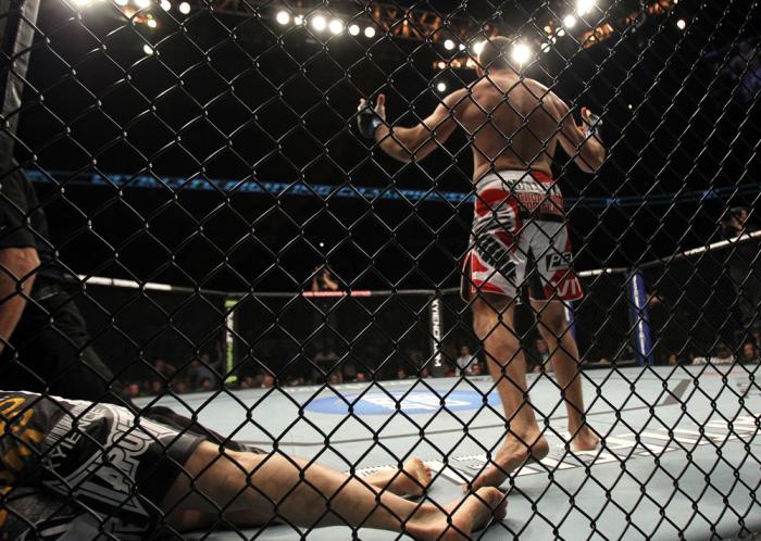 TORONTO, ON - DECEMBER 10: Igor Pokrajac reacts after knocking out Krzysztof Soszynski during the UFC 140 event at Air Canada Centre on December 10, 2011 in Toronto, Ontario, Canada. (Photo by Josh Hedges/Zuffa LLC/Zuffa LLC via Getty Images)