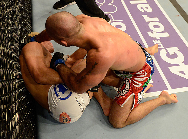 ANAHEIM, CA - FEBRUARY 23: (R-L) Robbie Lawler punches Josh Koscheck in their welterweight bout during UFC 157 at Honda Center on February 23, 2013 in Anaheim, California. (Photo by Donald Miralle/Zuffa LLC/Zuffa LLC via Getty Images) *** Local Caption