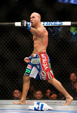 ANAHEIM, CA - FEBRUARY 23: Robbie Lawler reacts to his victory over Josh Koscheck in their welterweight bout during UFC 157 at Honda Center on February 23, 2013 in Anaheim, California. (Photo by Josh Hedges/Zuffa LLC/Zuffa LLC via Getty Images) *** Loca