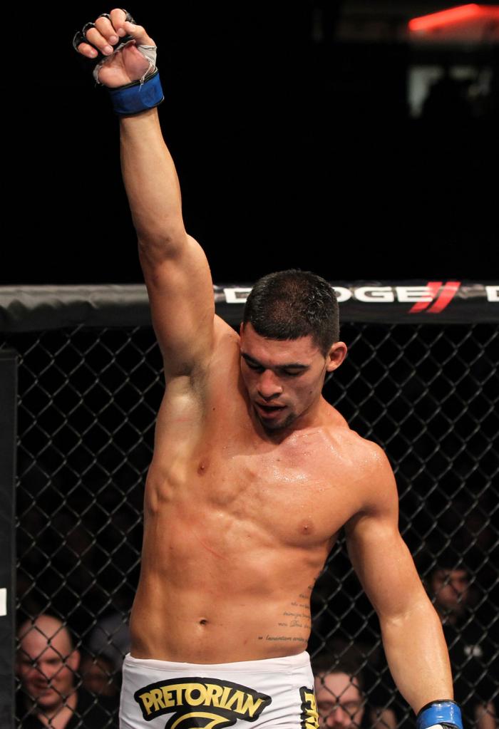 OMAHA, NE - FEBRUARY 15: Ronny Markes reacts after defeating Aaron Simpson during the UFC on FUEL TV event at Omaha Civic Auditorium on February 15, 2012 in Omaha, Nebraska. (Photo by Josh Hedges/Zuffa LLC/Zuffa LLC via Getty Images) *** Local Caption *