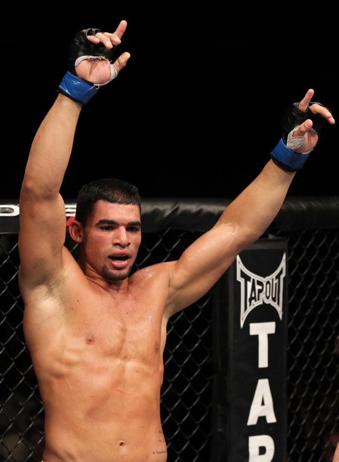 OMAHA, NE - FEBRUARY 15: Ronny Markes reacts after defeating Aaron Simpson during the UFC on FUEL TV event at Omaha Civic Auditorium on February 15, 2012 in Omaha, Nebraska. (Photo by Josh Hedges/Zuffa LLC/Zuffa LLC via Getty Images) *** Local Caption *