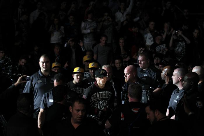 TORONTO, ON - DECEMBER 10: Mark Hominick of London, Ontario enters the arena before his bout against Chan Sung Jung during the UFC 140 event at Air Canada Centre on December 10, 2011 in Toronto, Ontario, Canada. (Photo by Nick Laham/Zuffa LLC/Zuffa LLC