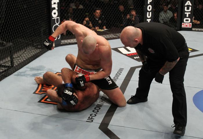 OMAHA, NE - FEBRUARY 15: <<enter caption here>> during the UFC on FUEL TV event at Omaha Civic Auditorium on February 15, 2012 in Omaha, Nebraska. (Photo by Josh Hedges/Zuffa LLC/Zuffa LLC via Getty Images) *** Local Caption *** Stefan Struve; Dave Herm