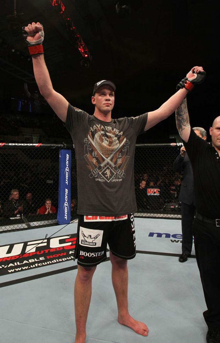OMAHA, NE - FEBRUARY 15: Stefan Struve reacts after his victory over Dave Herman during the UFC on FUEL TV event at Omaha Civic Auditorium on February 15, 2012 in Omaha, Nebraska. (Photo by Josh Hedges/Zuffa LLC/Zuffa LLC via Getty Images) *** Local Cap