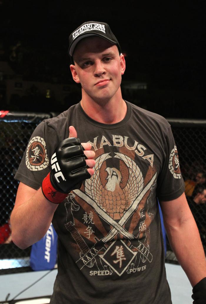 OMAHA, NE - FEBRUARY 15: Stefan Struve reacts after his victory over Dave Herman during the UFC on FUEL TV event at Omaha Civic Auditorium on February 15, 2012 in Omaha, Nebraska. (Photo by Josh Hedges/Zuffa LLC/Zuffa LLC via Getty Images) *** Local Cap