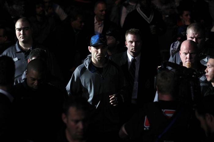 TORONTO, ON - DECEMBER 10: Brian Ebersole enters the arena before his bout against Claude Patrick during the UFC 140 event at Air Canada Centre on December 10, 2011 in Toronto, Ontario, Canada. (Photo by Nick Laham/Zuffa LLC/Zuffa LLC via Getty Images)
