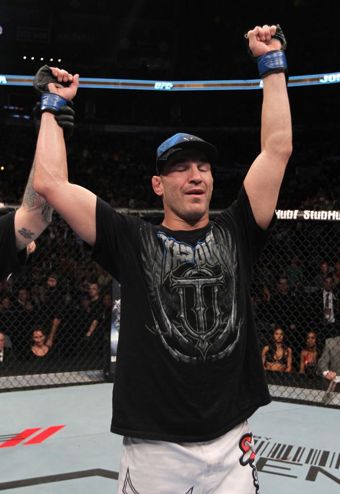 TORONTO, ON - DECEMBER 10: Brian Ebersole reacts after defeating Claude Patrick during the UFC 140 event at Air Canada Centre on December 10, 2011 in Toronto, Ontario, Canada. (Photo by Nick Laham/Zuffa LLC/Zuffa LLC via Getty Images)