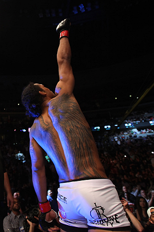 DENVER, CO - AUGUST 11: Benson Henderson enters the Octagon before his bout against Frankie Edgar at UFC 150 inside Pepsi Center on August 11, 2012 in Denver, Colorado. (Photo by Nick Laham/Zuffa LLC/Zuffa LLC via Getty Images)