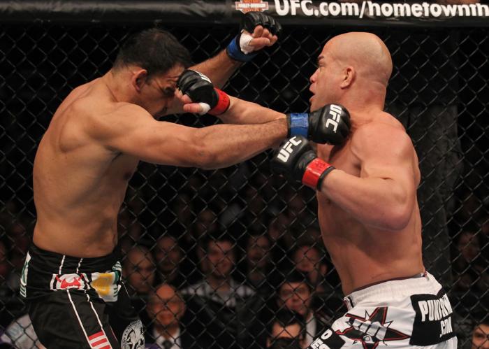 TORONTO, ON - DECEMBER 10: (R-L) Tito Ortiz and Antonio Rogerio Nogueira trade punches during the UFC 140 event at Air Canada Centre on December 10, 2011 in Toronto, Ontario, Canada. (Photo by Nick Laham/Zuffa LLC/Zuffa LLC via Getty Images)
