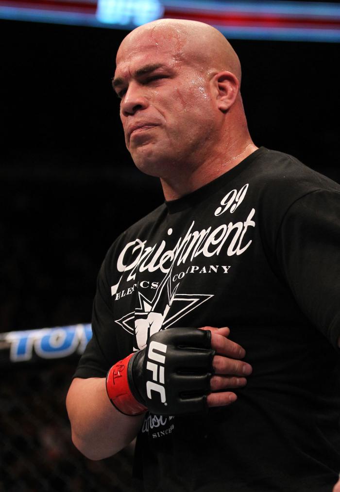 TORONTO, ON - DECEMBER 10: Tito Ortiz exhibits the pain of a blow to the ribs after his TKO loss to Antonio Rogerio Nogueira during the UFC 140 event at Air Canada Centre on December 10, 2011 in Toronto, Ontario, Canada. (Photo by Nick Laham/Zuffa LLC/Z