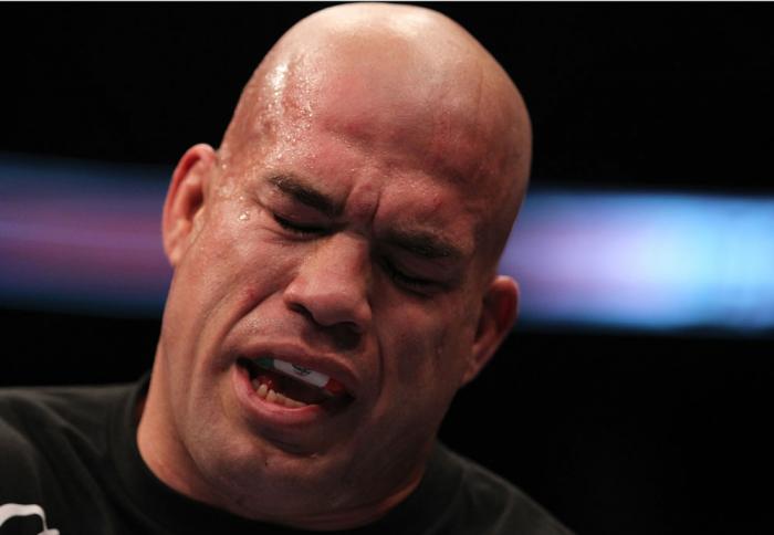 TORONTO, ON - DECEMBER 10: Tito Ortiz exhibits the pain of a blow to the ribs after his TKO loss to Antonio Rogerio Nogueira during the UFC 140 event at Air Canada Centre on December 10, 2011 in Toronto, Ontario, Canada. (Photo by Nick Laham/Zuffa LLC/Z