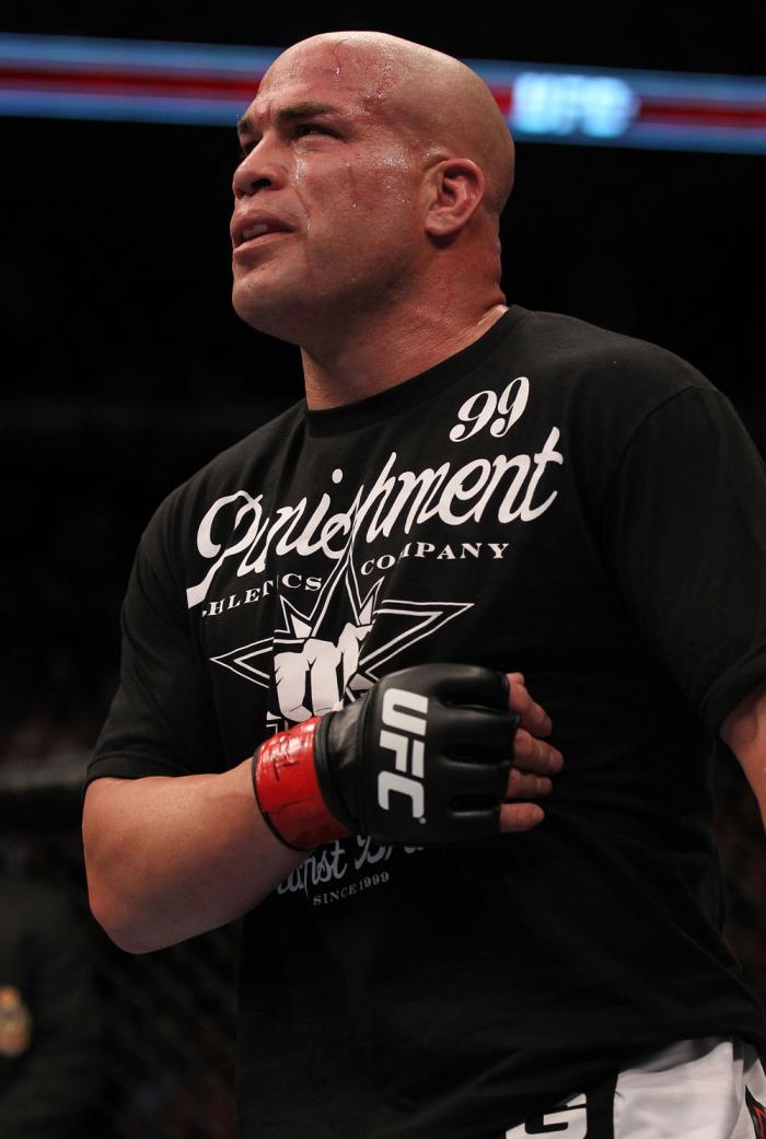 TORONTO, ON - DECEMBER 10: Tito Ortiz exhibits the pain of a blow to the ribs after his TKO loss to Antonio Rogerio Nogueira during the UFC 140 event at Air Canada Centre on December 10, 2011 in Toronto, Ontario, Canada. (Photo by Nick Laham/Zuffa LLC/Z