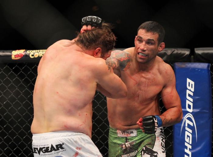 LAS VEGAS, NV - FEBRUARY 04: Fabricio Werdum (right) punches Roy Nelson during the UFC 143 event at Mandalay Bay Events Center on February 4, 2012 in Las Vegas, Nevada. (Photo by Josh Hedges/Zuffa LLC/Zuffa LLC via Getty Images) *** Local Caption *** Fa