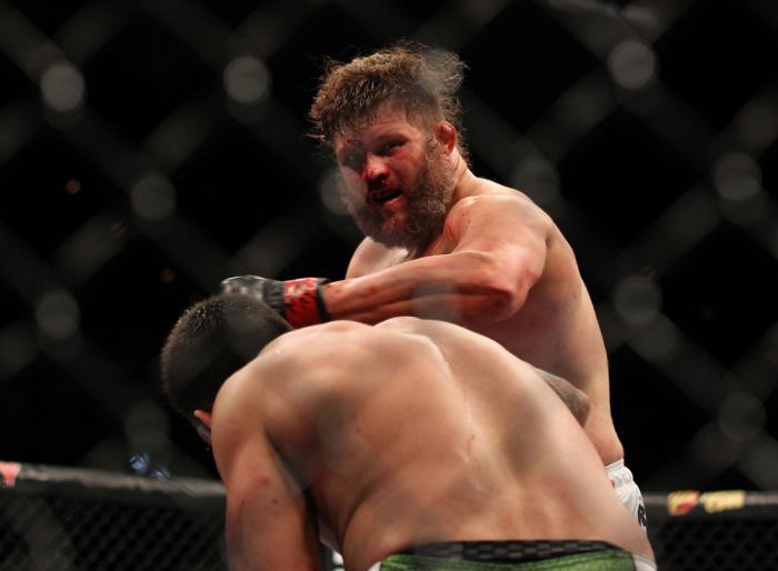 LAS VEGAS, NV - FEBRUARY 04: Roy Nelson (pictured) punches Fabricio Werdum during the UFC 143 event at Mandalay Bay Events Center on February 4, 2012 in Las Vegas, Nevada. (Photo by Josh Hedges/Zuffa LLC/Zuffa LLC via Getty Images) *** Local Caption ***