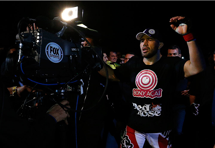 BELO HORIZONTE, BRAZIL - SEPTEMBER 04: Glover Teixeira enters the arena before his light heavyweight fight against Ryan Bader during the UFC on FOX Sports 1 event at Mineirinho Arena on September 4, 2013 in Belo Horizonte, Brazil. (Photo by Josh Hedges/Z
