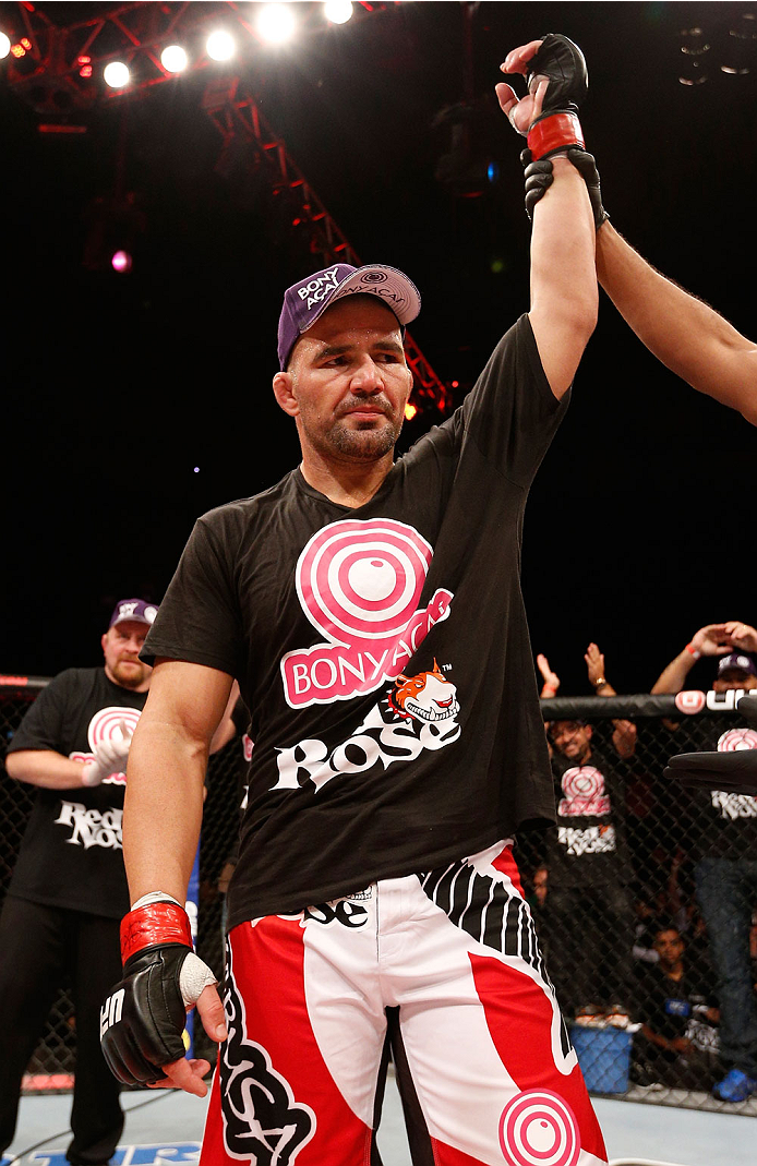 BELO HORIZONTE, BRAZIL - SEPTEMBER 04: Glover Teixeira reacts after knocking out Ryan Bader in their light heavyweight fight during the UFC on FOX Sports 1 event at Mineirinho Arena on September 4, 2013 in Belo Horizonte, Brazil. (Photo by Josh Hedges/Zu